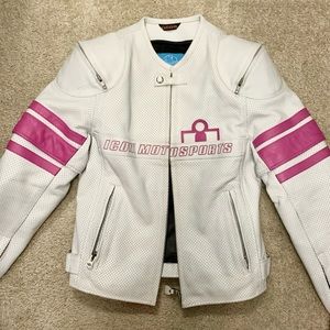 ICON women’s motorcycle leather armored jacket